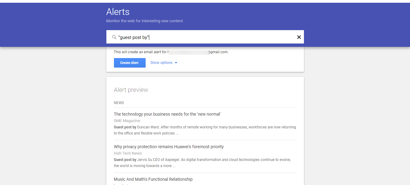 Google Alerts for Guest Posts